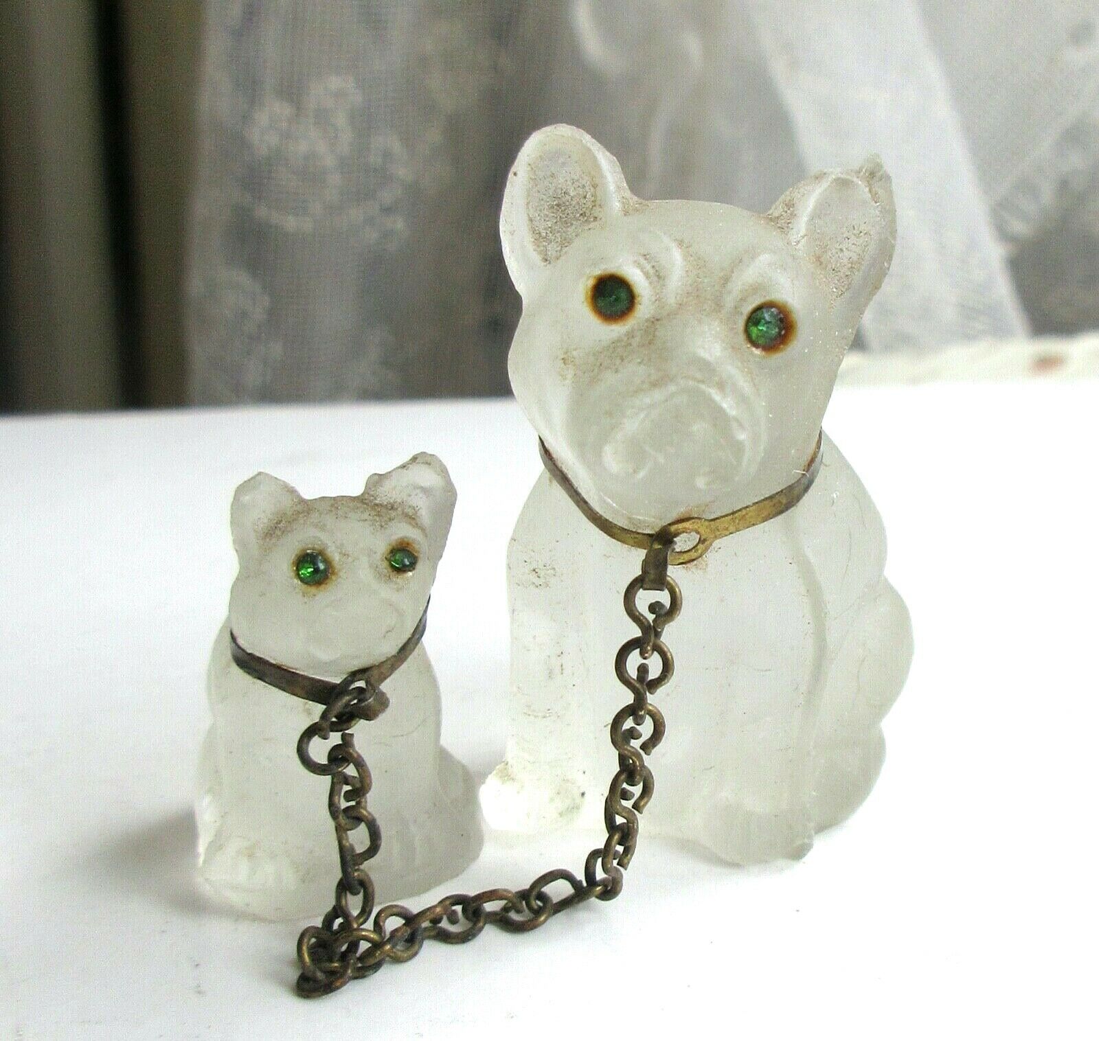 Miniature Antique Czech Glass Bulldog Mama Puppy Charm Figurines Niagara Falls