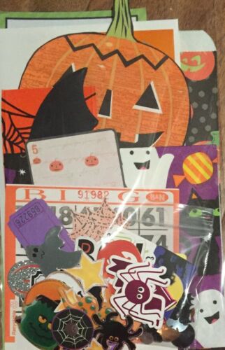 60pc Halloween Junk Journal Scrapbook Collage Paper Crafts Set #2 Die Cuts Bats