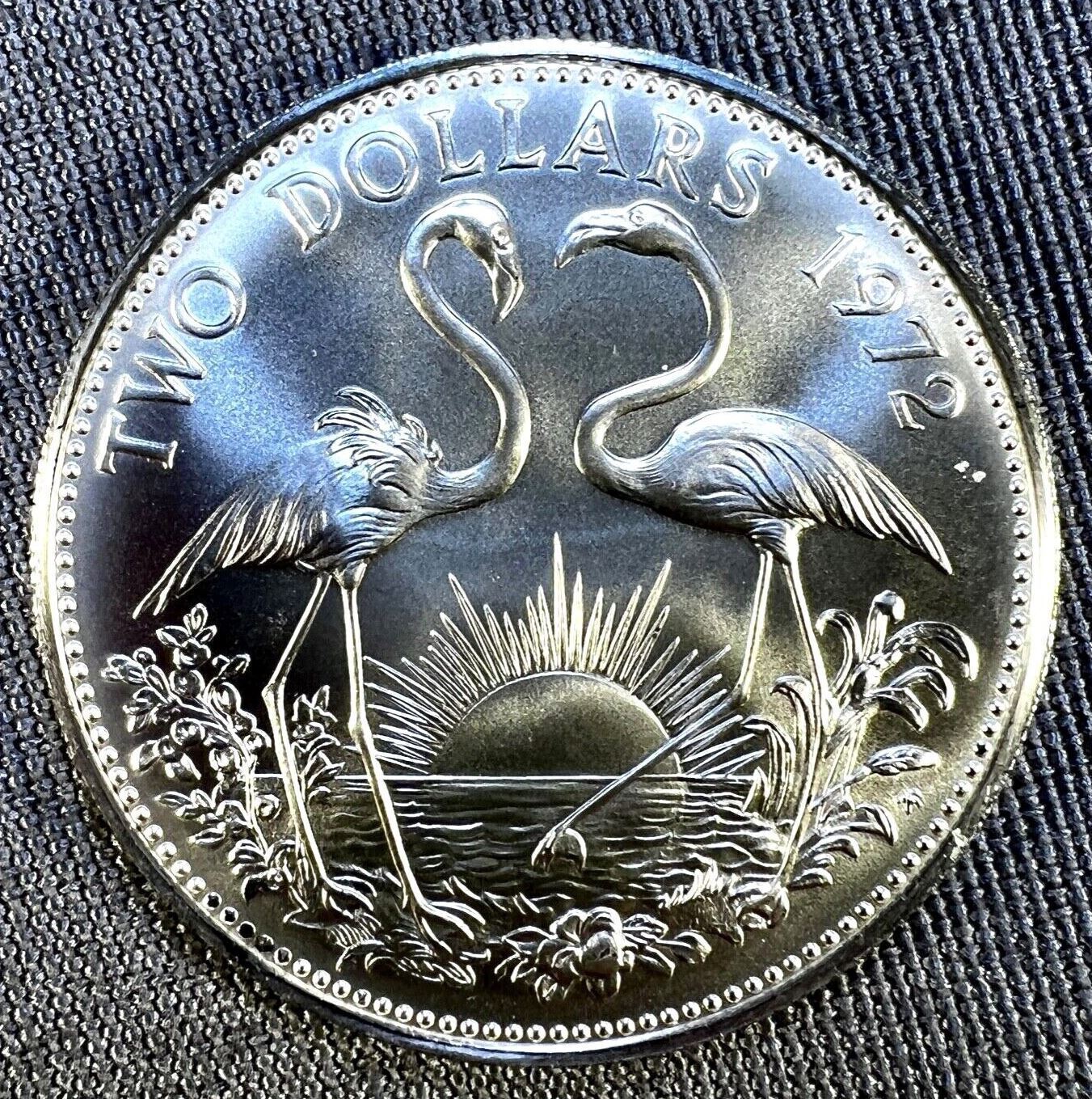 1972 Bahamas - 2 Dollars - Flamingo - 1 Oz Unc Sterling Silver Crown From Set
