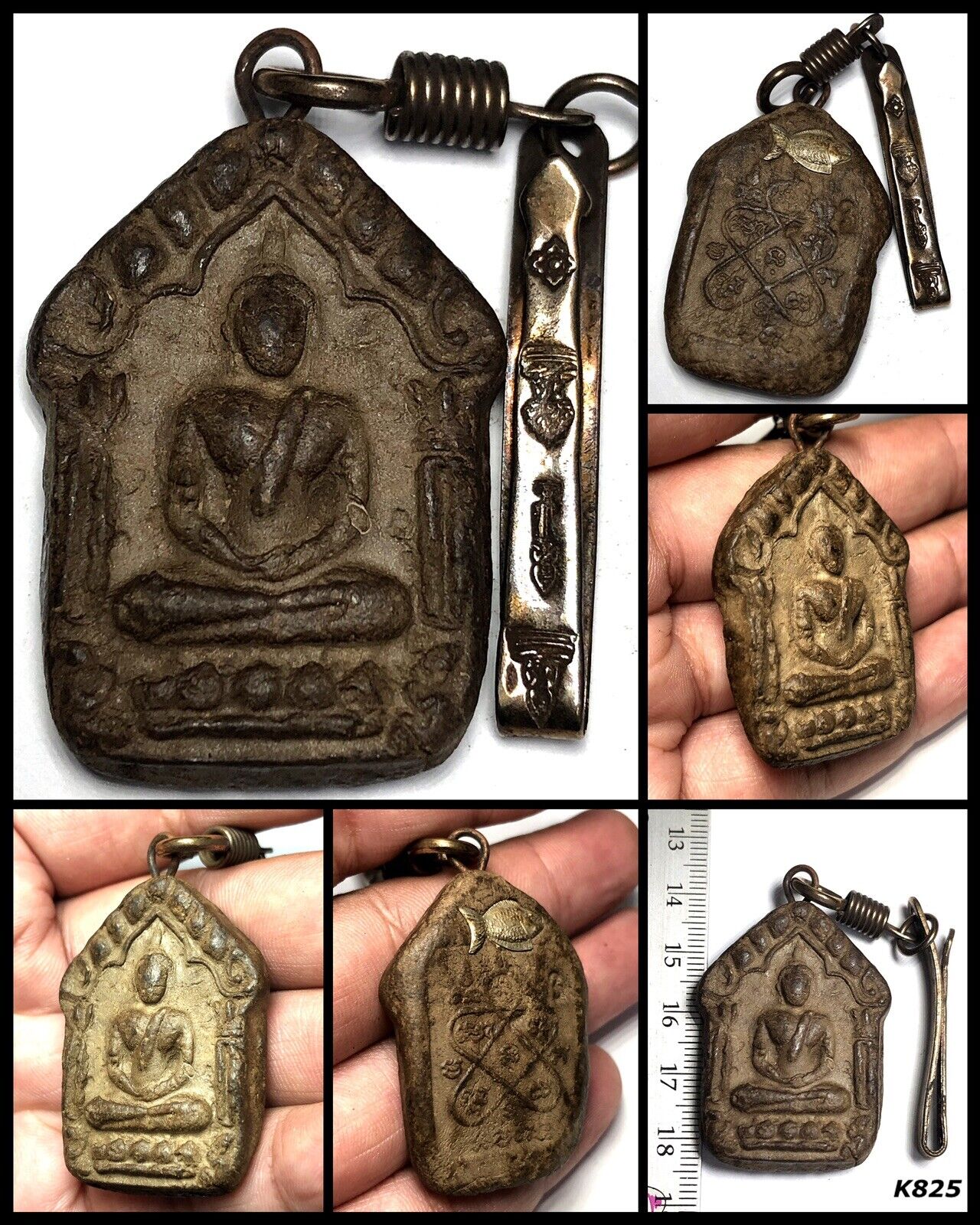 Khun Paen Lp Tim Takrut Gold Fish Talisman Thai Amulet Buddha Charm Old Rare 825
