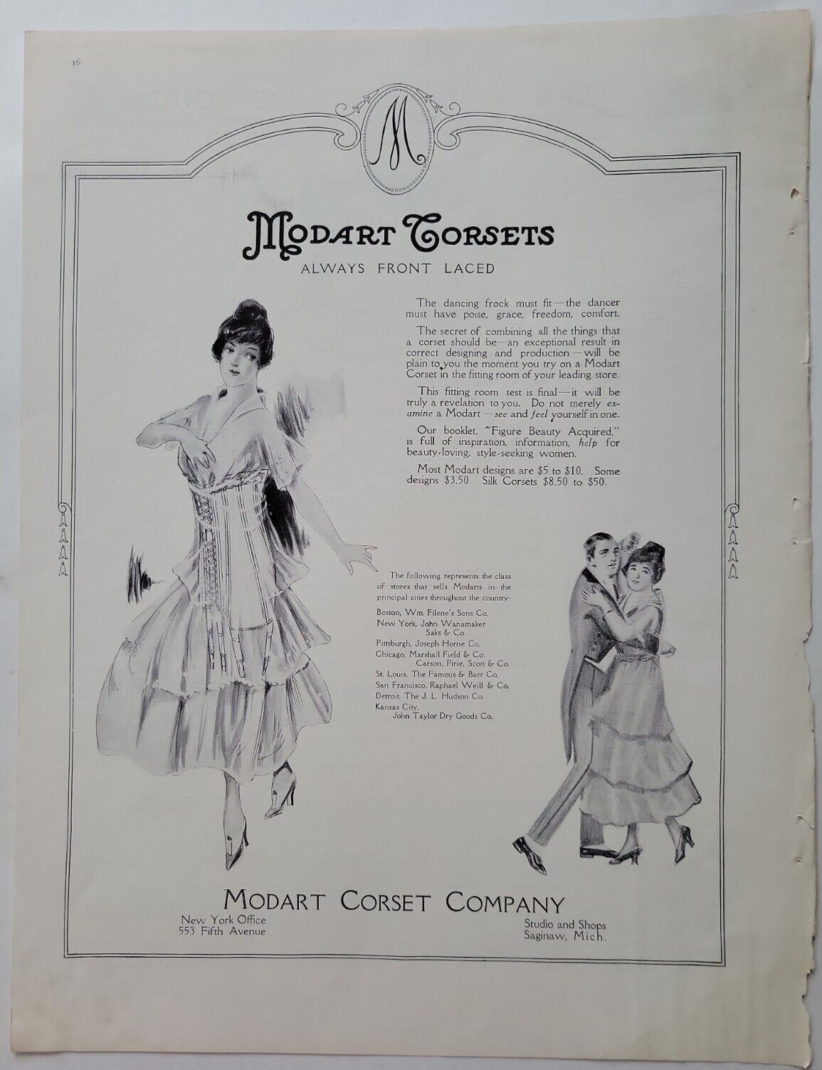 1915 Women's Modart Front Laced Girdle Corset Victorian Fashion Ad