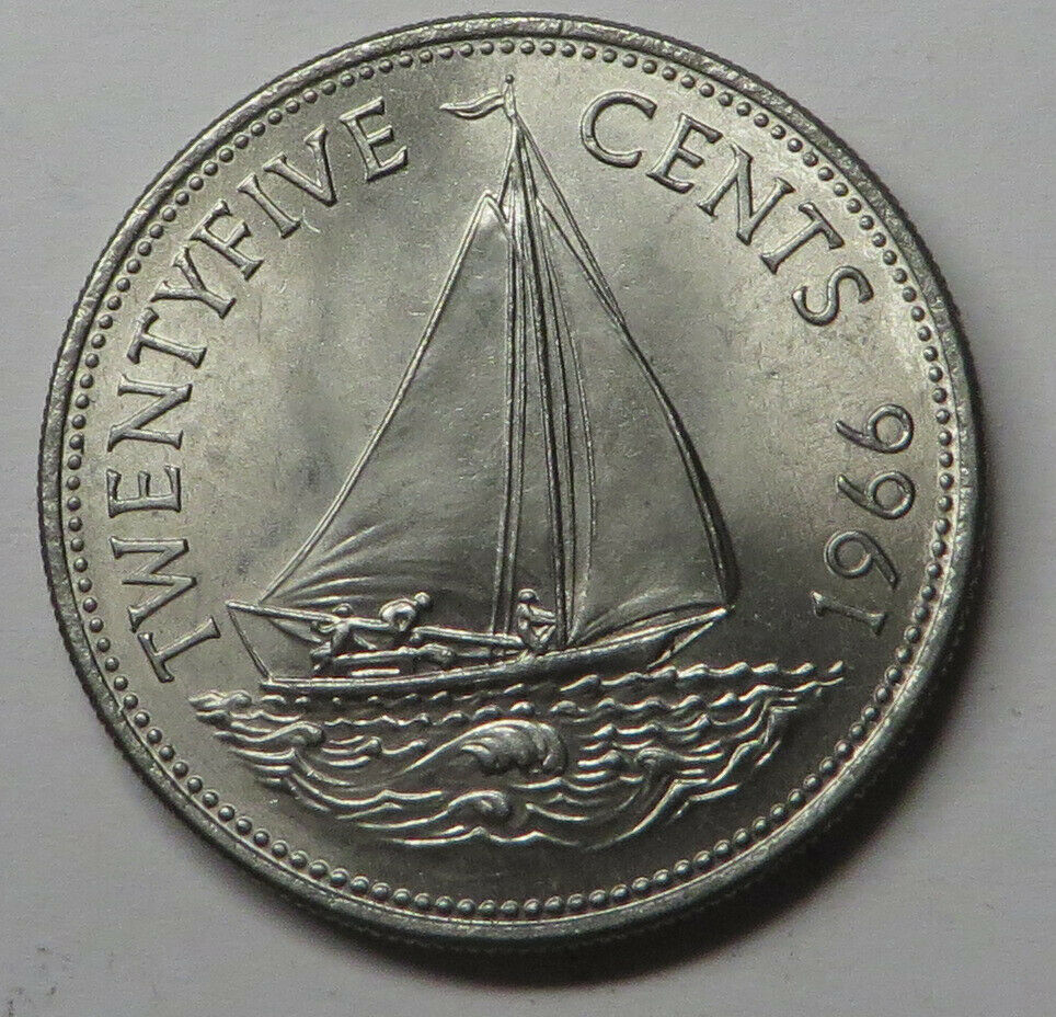Bahamas 25 Cents 1966 Nickel Km#6 Unc
