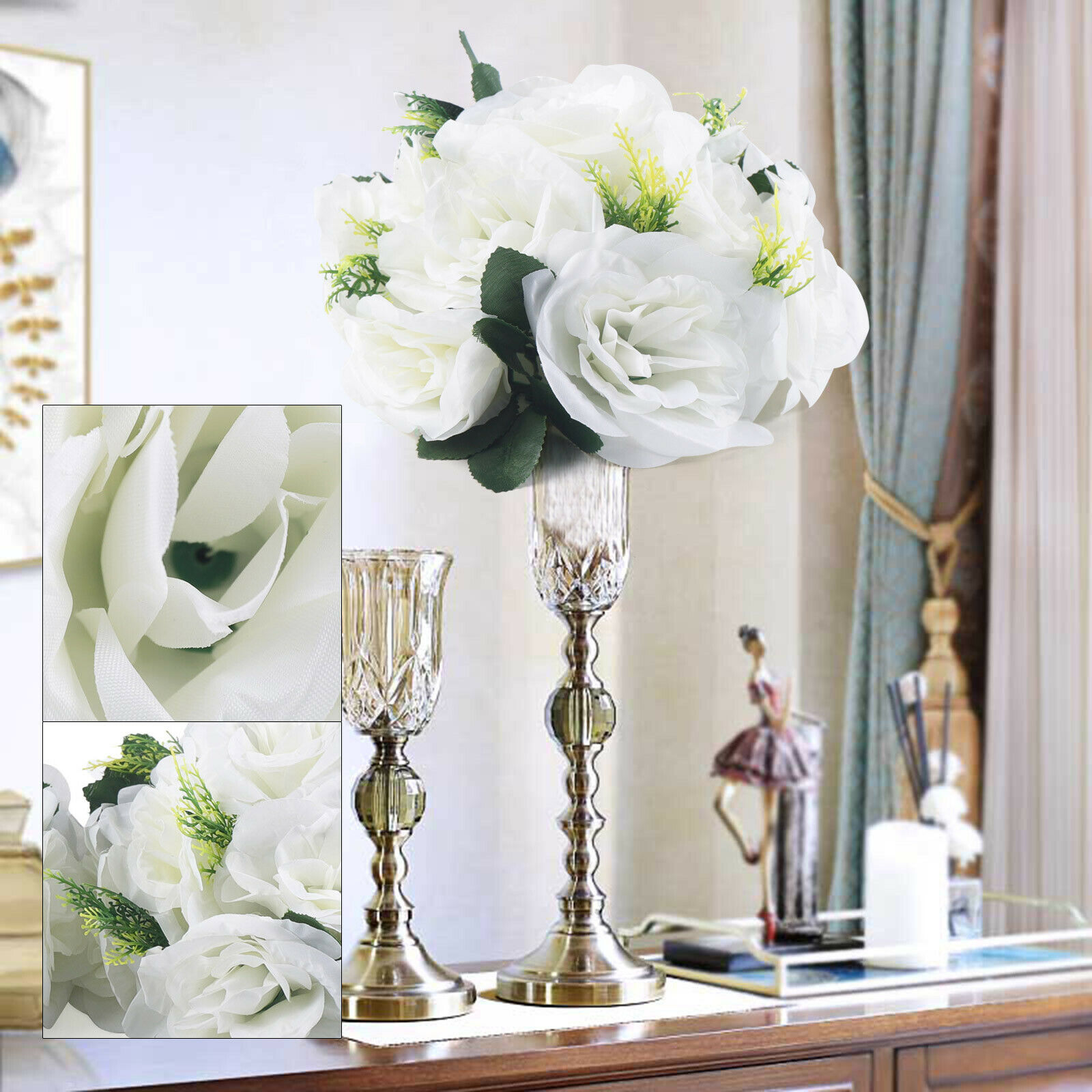 2x Silk Rose Artificial Flower Table Decor Vase Floral For Wedding Party Bouquet
