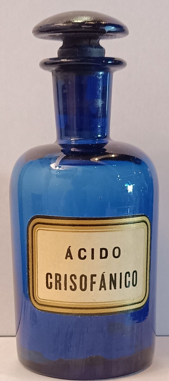 Old Acido Crisofanico Blue Cobalt Glass Pharmacy Bottle  5"