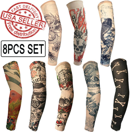 8pcs Tattoo Cooling Arm Sleeves Cover Uv Sun Protection Outdoor Sports Golf