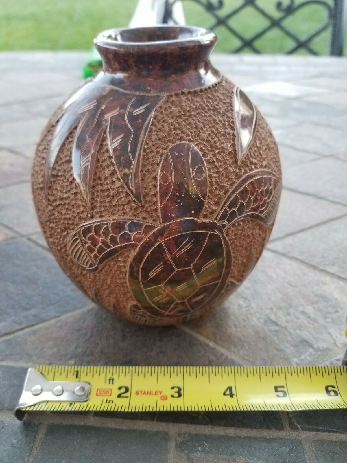 Pottery Vase With Sea Turtles Honu Brown  (unknown Artist)
