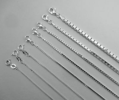 Box Chain. Sterling Silver Pure .925 Italian Necklace 1mm,2mm,3mm. 14 To 30 Inch