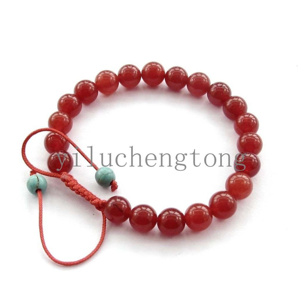 New 8mm Red Jade Gemstone Tibet Buddhist Prayer Beads Mala Bracelet 7-9"