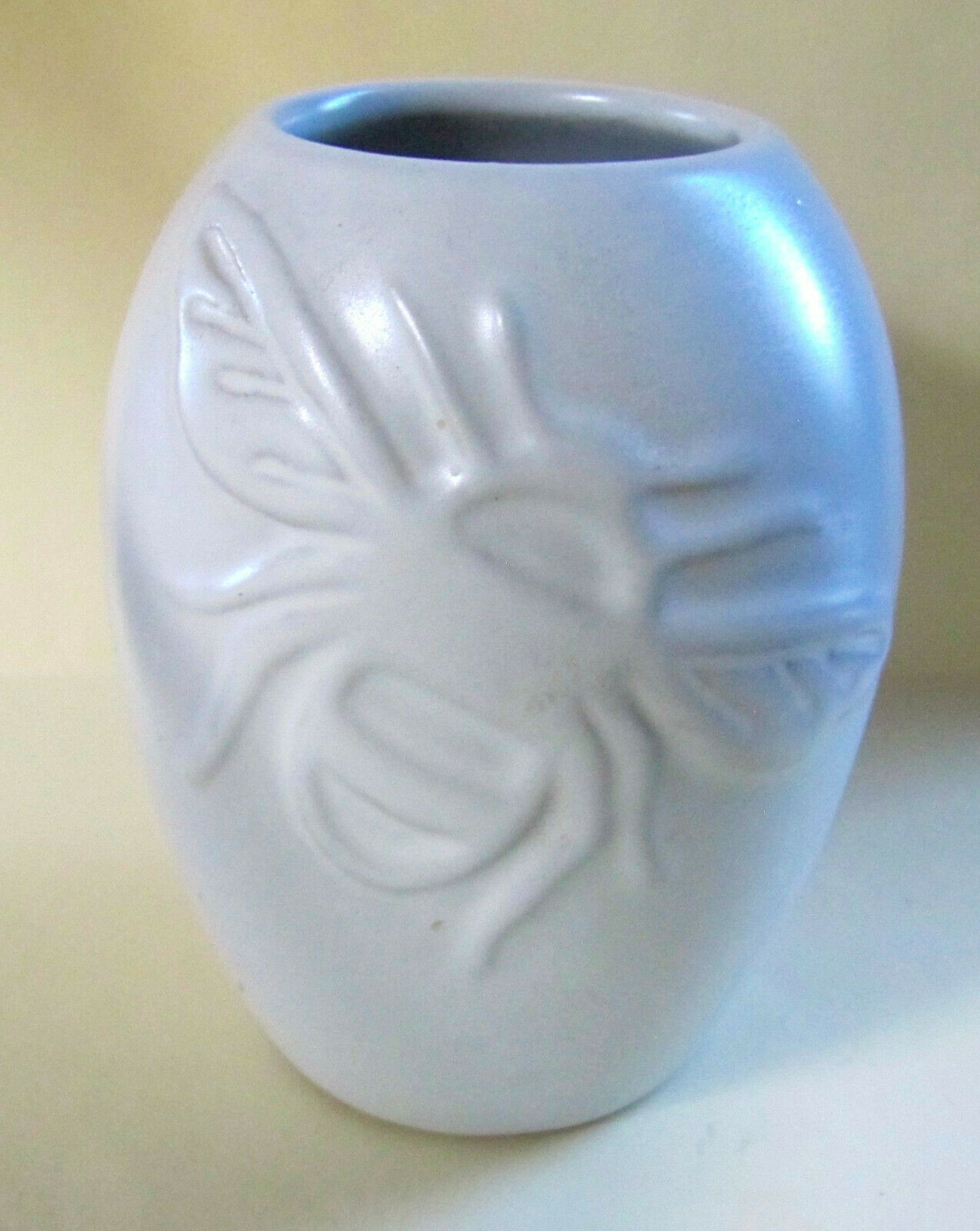Bee Motif Beehive Brand Made In Peru White On White Small Vase