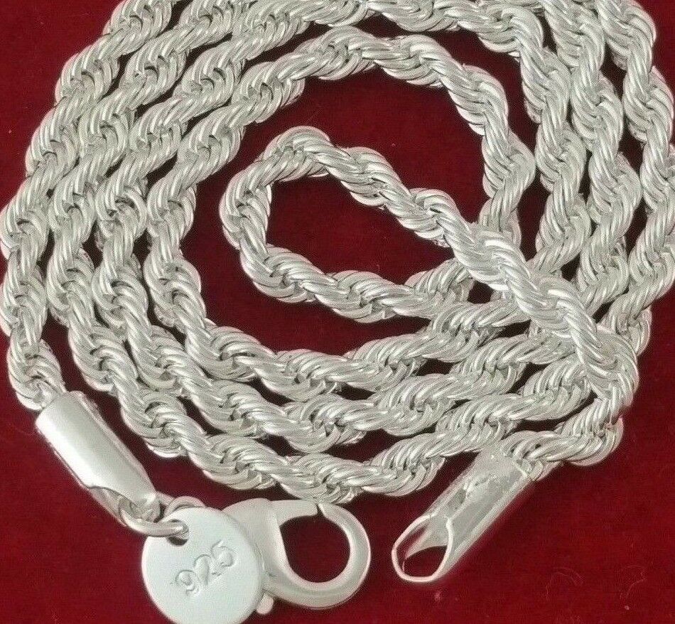 .925 Sterling Silver Diamond Cut Twisted French Rope Chain Necklace 2-5mm 7"-32"