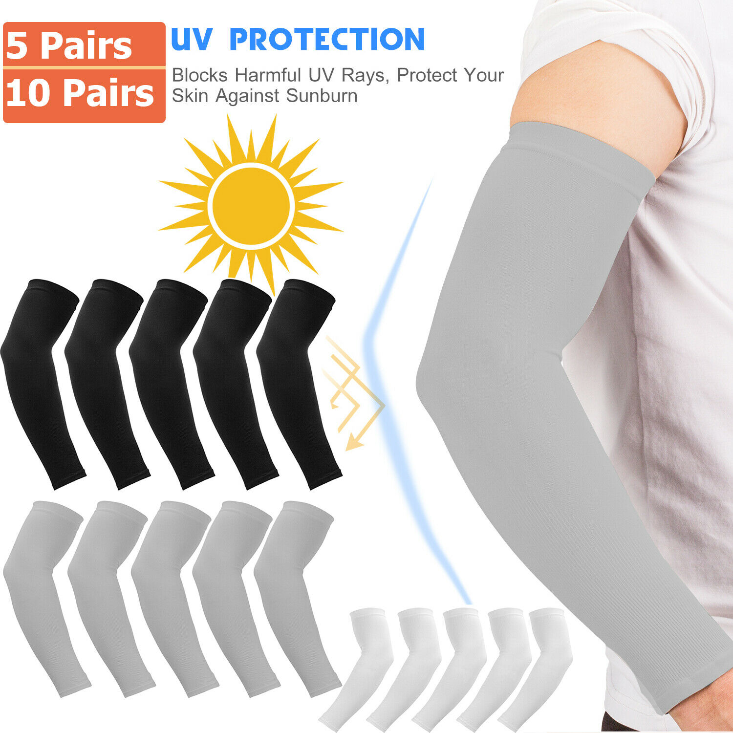 5 Pairs Cooling Arm Sleeves Outdoor Sport Basketball Uv Sun Protection Arm Cover