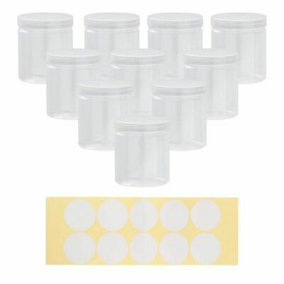 10 Plastic Storage Jars W/ Screw-on Lids  10 Labels, Refillable Container, 8 Oz