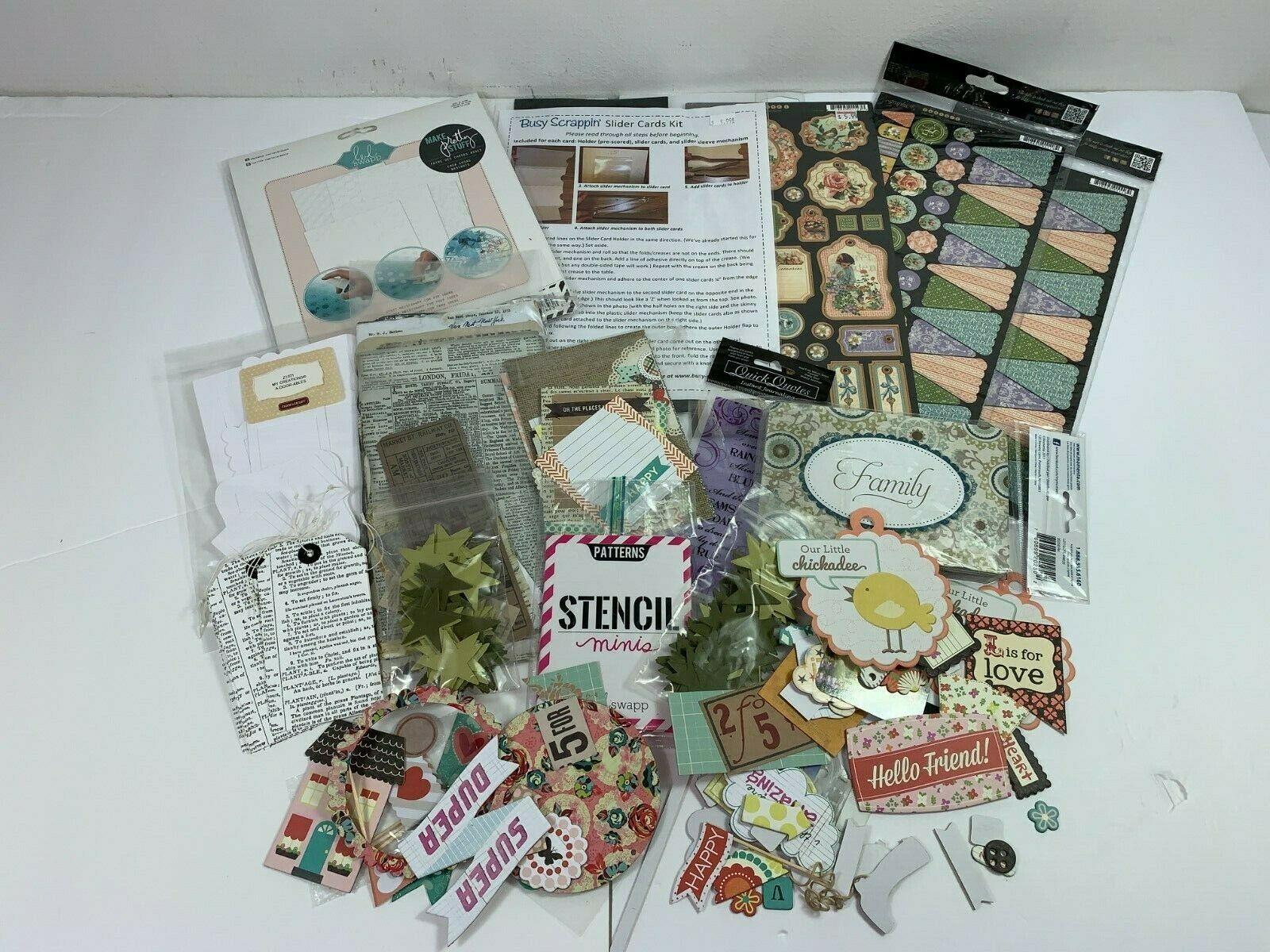 Scrapbooking Supplies Lot Stickers Card Stock Stencils Paper Art Assorted Items