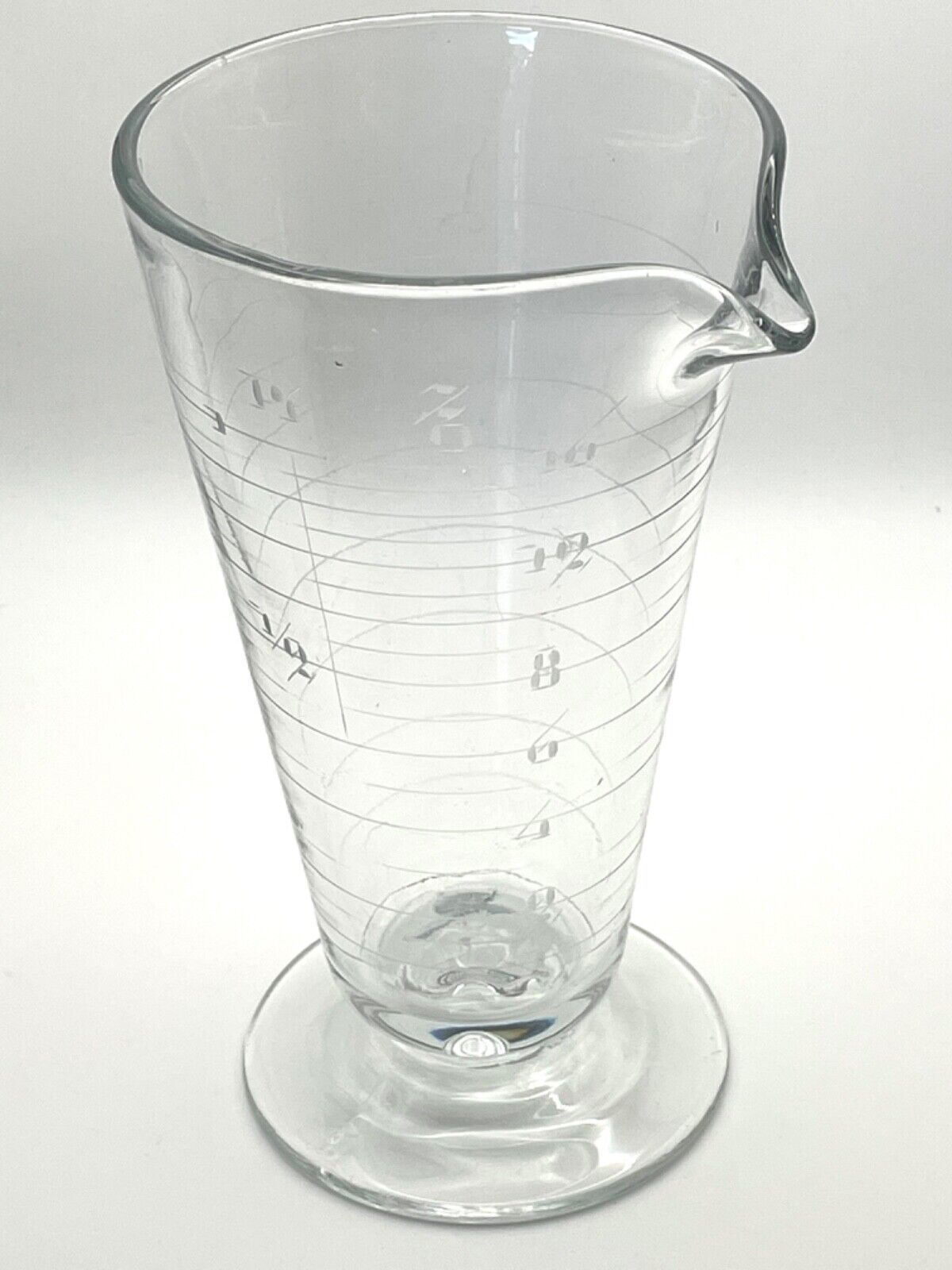 Antique Pre 1930s Footed Lab Measuring Beaker Etched Glass Science Room 7 5/8”