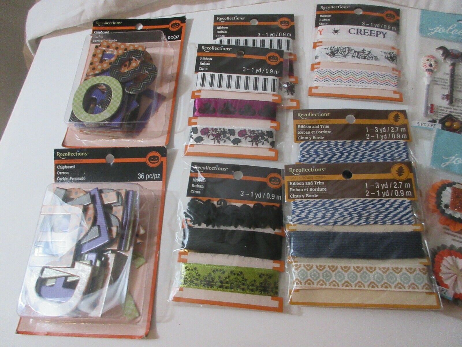Scrapbooking Lot 40 Paper Embellishments Ribbon Stickers Buttons Halloween Fall