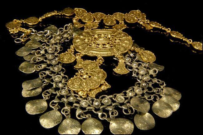 2 Vintage Middle Eastern Style Dangle Silver Gold Metal Necklace  Mr