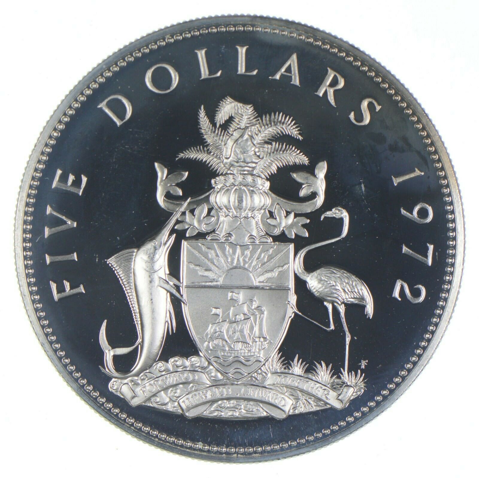 Silver - Huge - 1972 Bahama Islands 5 Dollars - World Silver Coin *275
