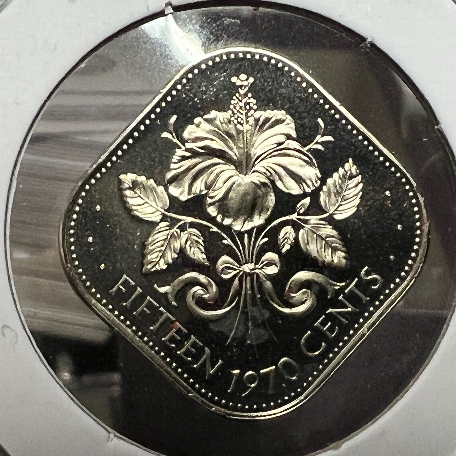 1970 Bahamas 15 Cent Hibiscus Proof Brilliant Uncirculated Coin