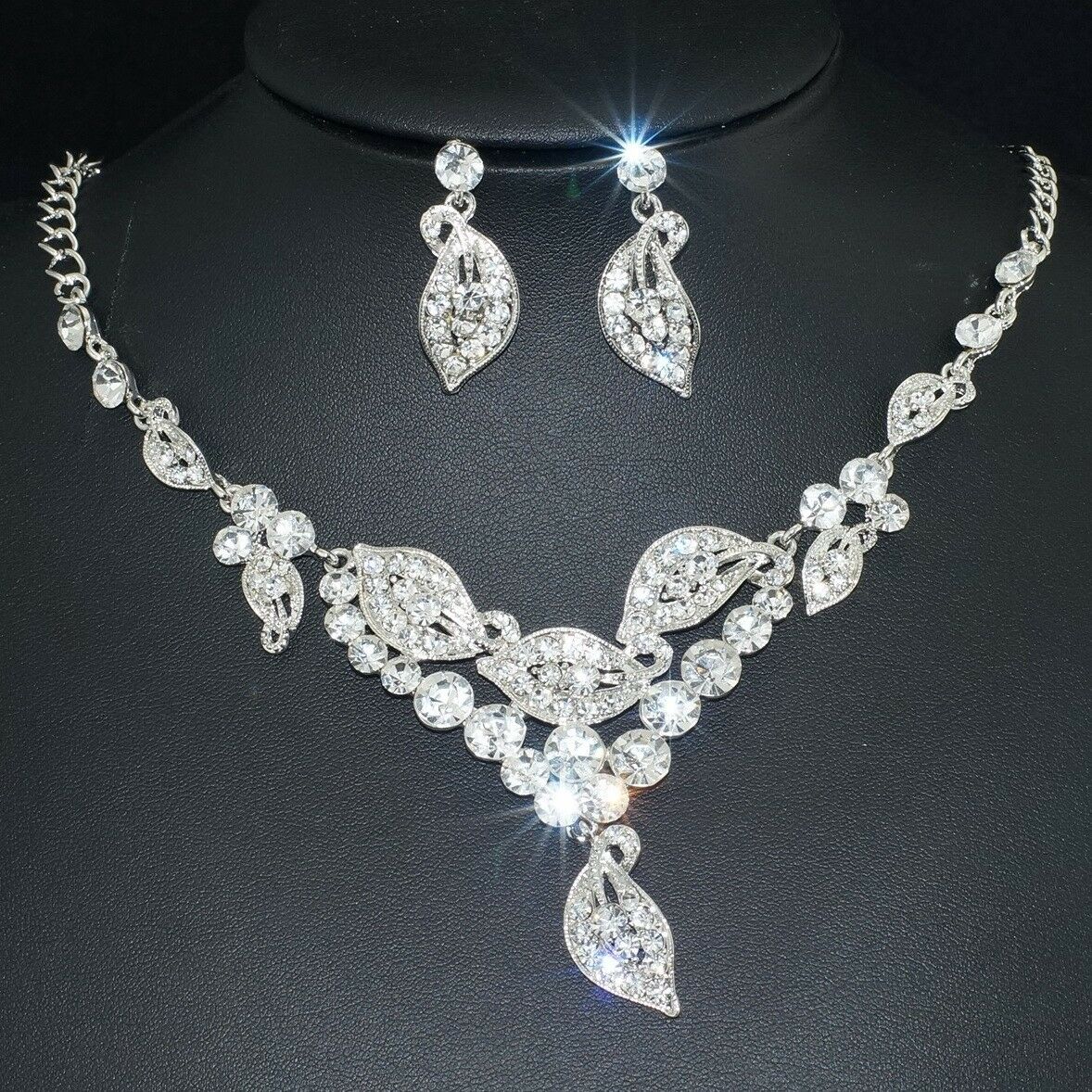 Yt289 Clear Rhinestone Crystal Earrings Necklace Set Bridal Party Gift