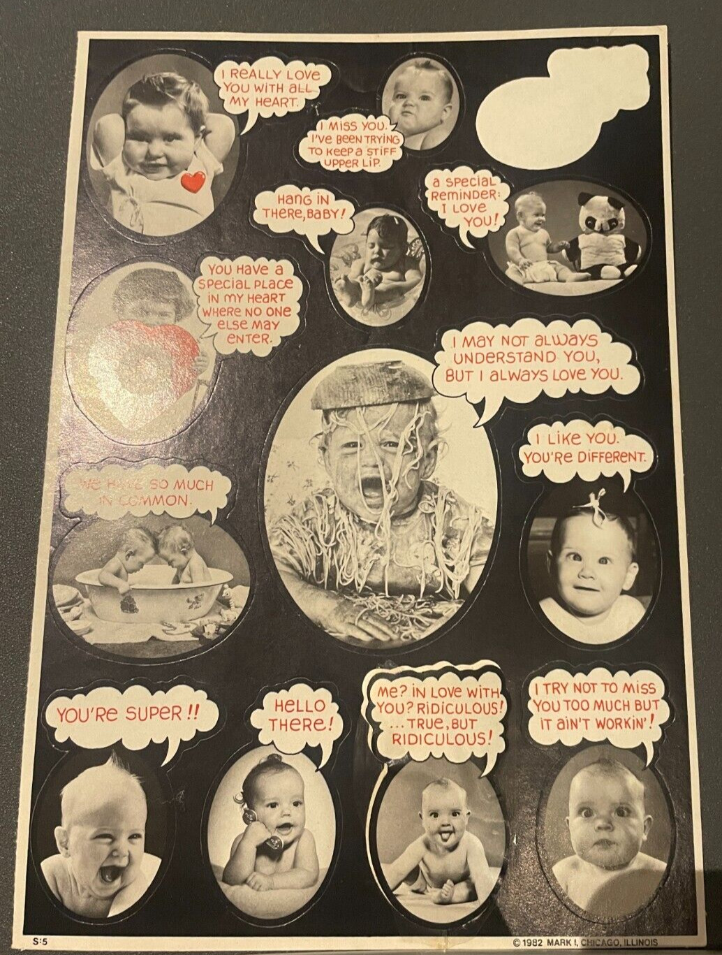 Vintage 1982 Celebrity Mark 1 Baby Stickers Quotes Sheets Missing 1 (1) Used