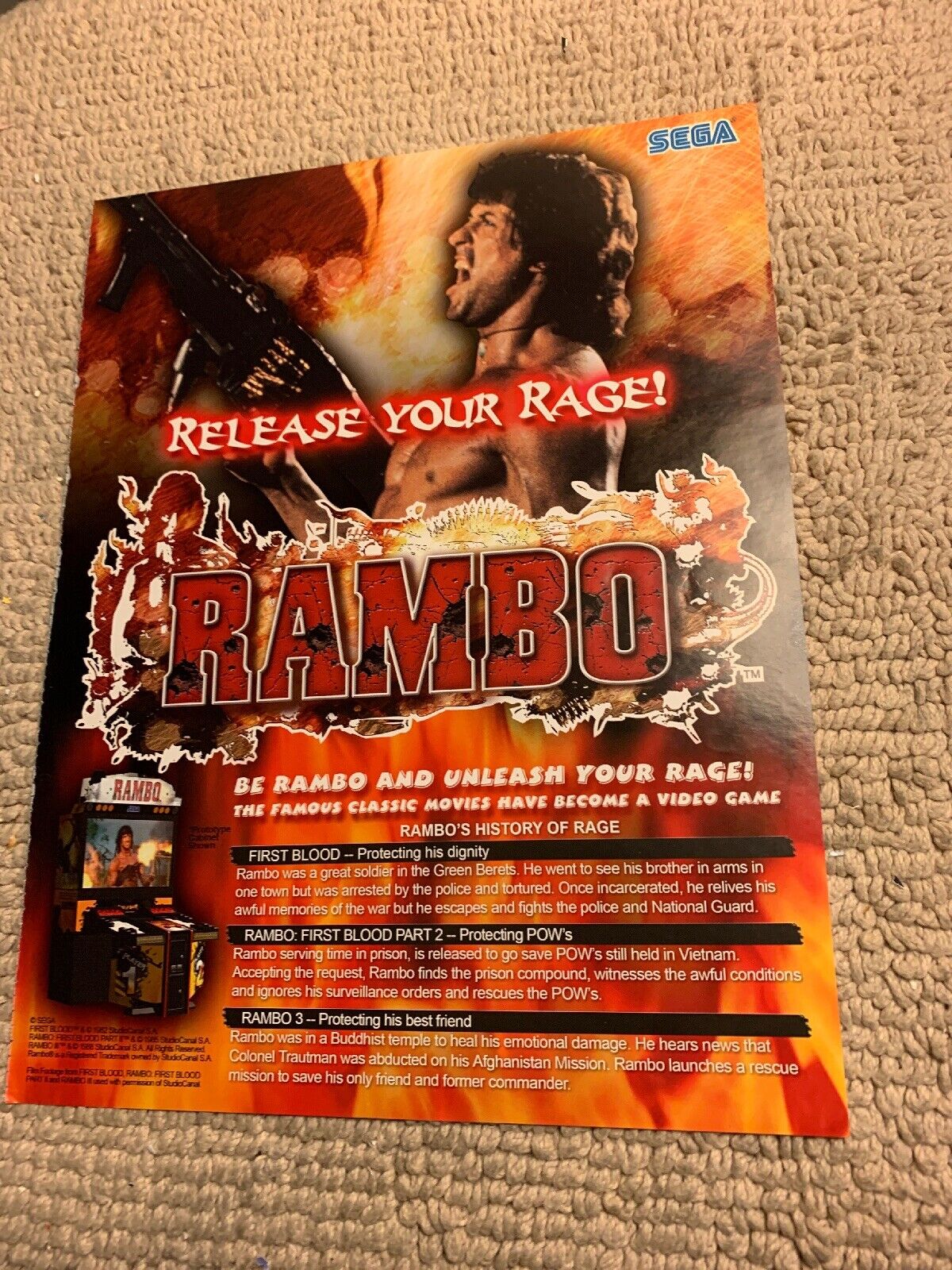 Original 11-8 1/4” Rambo Sega Arcade Video Game Flyer Ad