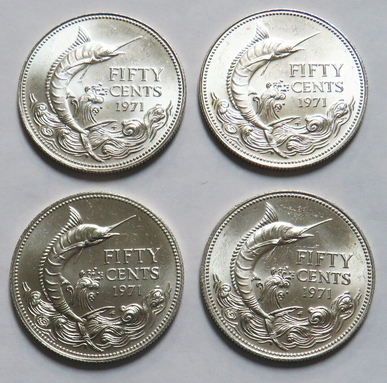(4) 1971 Silver Bahamas 50 Cents Coin Km 21