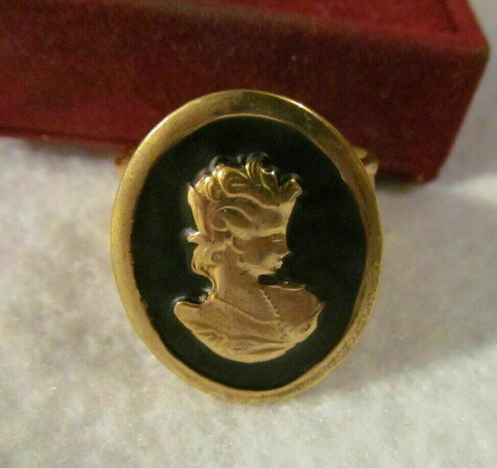 Pretty Victorian  Enamel Etruscan  Cameo Wide Gold Ring  ,,;