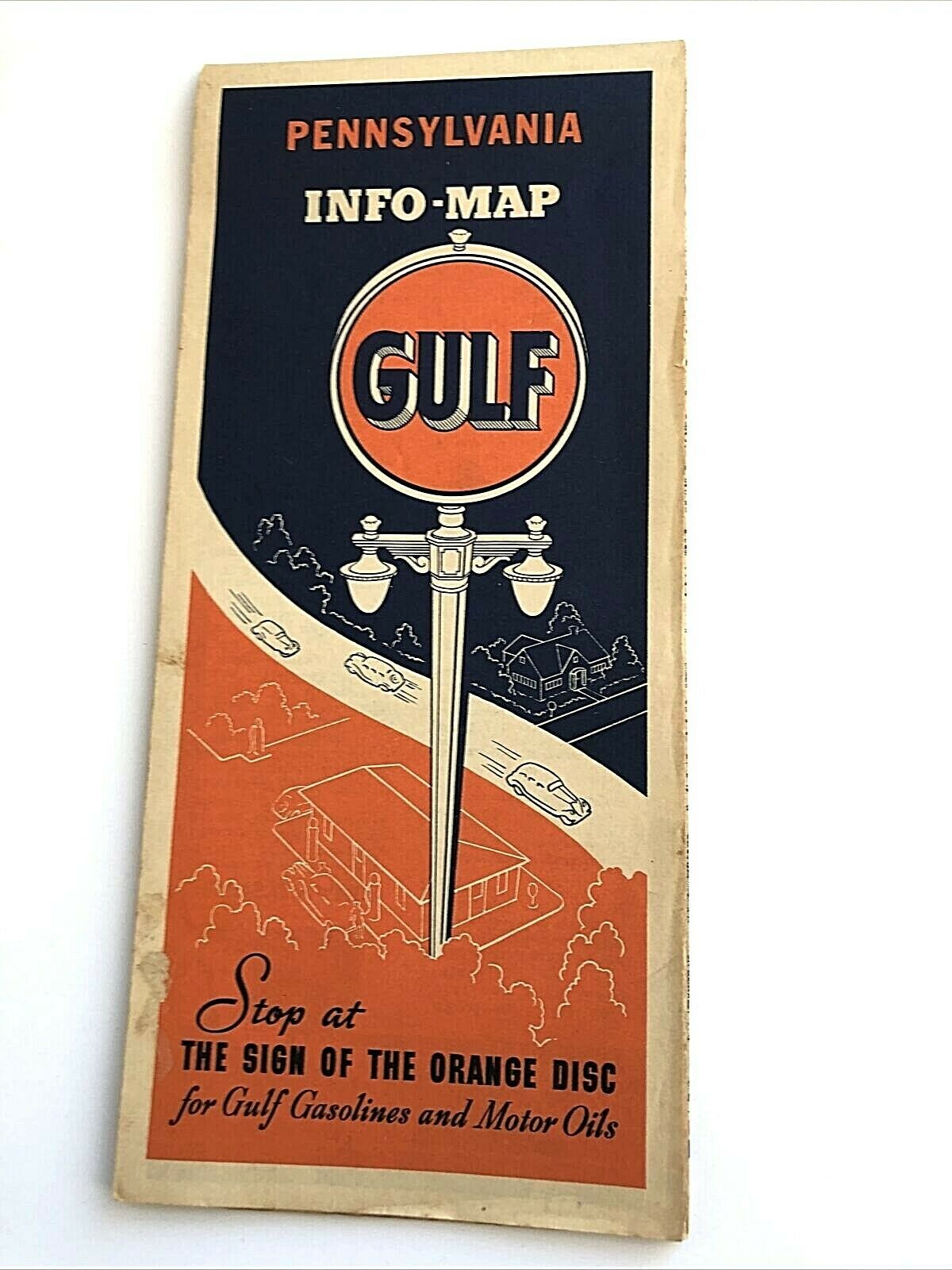 Vintage 1934 Gulf Gasolines And Motor Oil Info-map Pennsylvania
