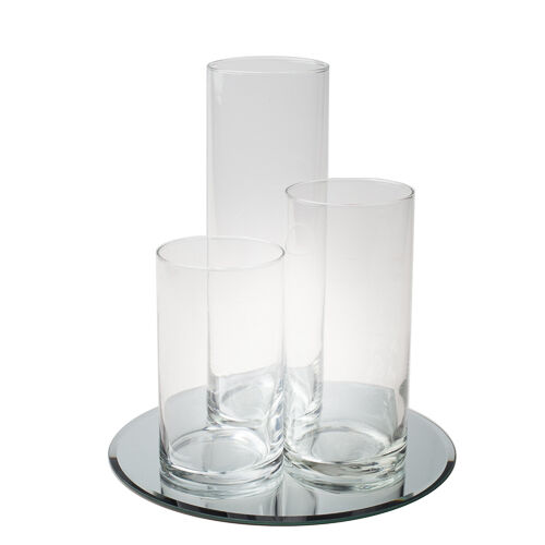 Eastland Round Mirror And Cylinder Vases Centerpiece 4 Piece Set, Event Decor