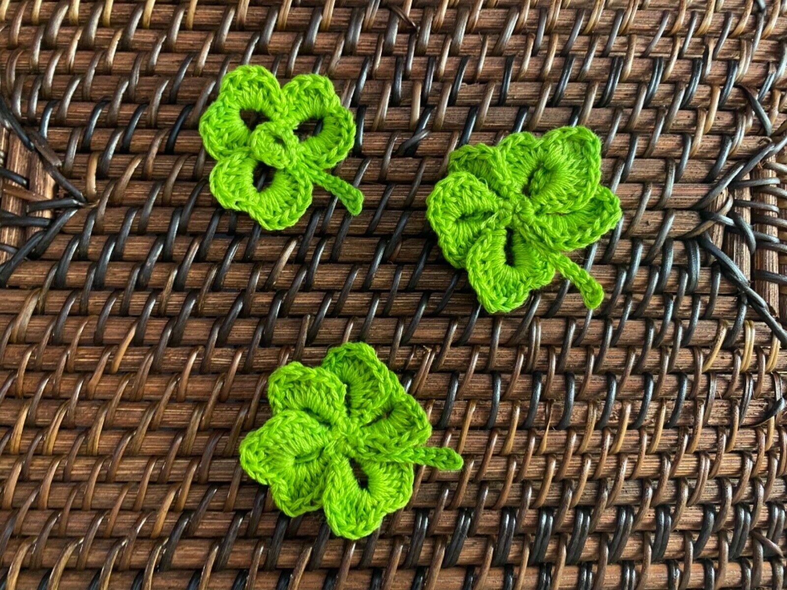 Crochet Shamrocks Lucky Clover Appliques Embellishments Supplies ,set Of 3