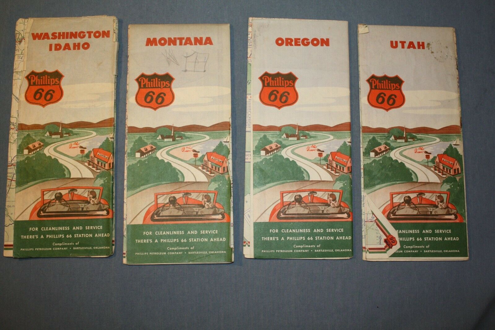 Lot Of Four1950's Phillips 66 Road Maps (vrm-1)