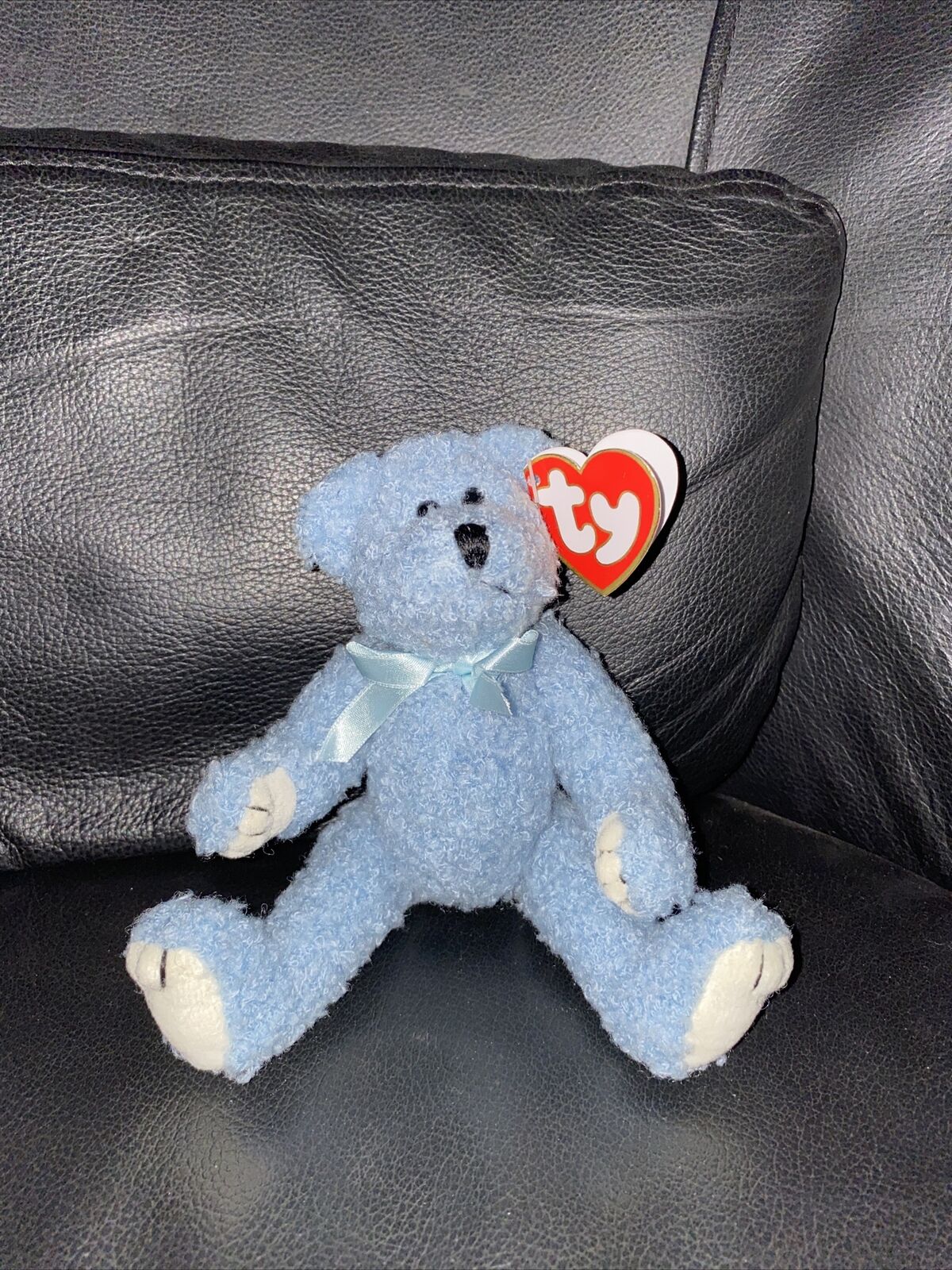 Ty Attic Treasures Plush Jointed Blue Bear "bluebeary" 1993 Short Curly Fur